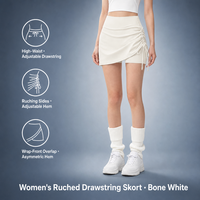 Jupe-short froncée blanc cassé pour femme, taille haute, avec cordon de serrage, devant croisé, ourlet asymétrique et doublure intérieure - Fournisseur en gros