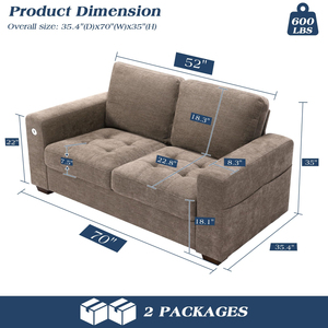 Divani Futon per Soggiorno, Set Divano a 3 Posti in Ciniglia con Ricarica USB, Rivestimento Rimovibile e Struttura in Legno Massello - Product Image 2