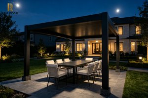 Pergola moderne en aluminium RKOVE RK-E2, auvent à lames rétractables, pavillon de patio extérieur, revêtement en poudre noire, rectangle, pour cour arrière - Product Image 3