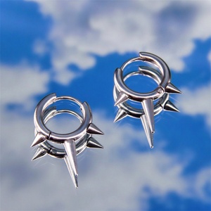 Vintage Unisex Punk Style Three Cone Nails Earring Stainless Steel <b>Silver</b> Jewelry Women Men Hoop Earrings - Product Image 3