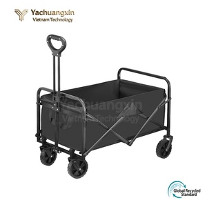 Chariot de camping pliable à quatre roues en tissu Oxford gris, remorque de courses d'extérieur à structure pliable - Product Image 4