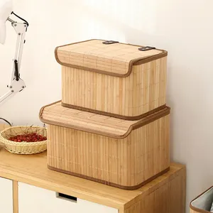 Cesta de bambú plegable multiusos para el hogar duradero, caja de almacenamiento para dormitorio con tapa