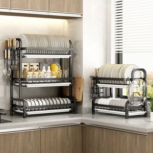 2 3 Tier Wall Mounted Metal Dish Rack Drainer Rack Multifunctional <b>Sink</b> Rack Rust-Proof Dish Drainer - Product Image 2