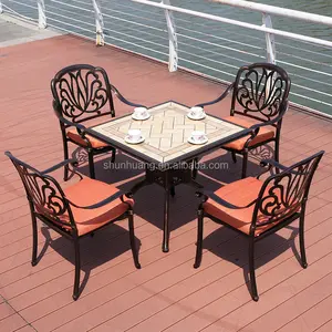 Moderne Gegoten Aluminium Dining Set Outdoor Tuinmeubelen Eetkamerstoel En Tafel Te Koop