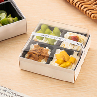 Boîte d'emballage cadeau carrée en plastique PET de 14 cm, épaisseur 1 mm, pour sushis, fruits, gâteaux, desserts, quatre compartiments, YASHENG