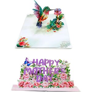 Hummingbird Pop-Up Mother's Day 3D Greeting Card 4 Color Digital Printing Paper <b>Matte</b> <b>Varnish</b> Rectangle - Product Image 1