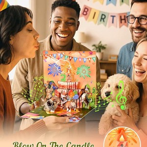 Carte d'anniversaire en papier fait main, style doux et créatif, avec vernis UV, bougies à souffler avec fumée pour les festivals européens - Product Image 2