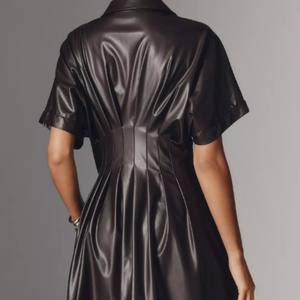 Robe chemise mini décontractée en similicuir avec dentelle brodée pour l'été - Product Image 3