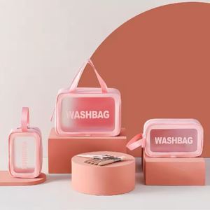 Wholesale Custom Logo Transparent Wash Clear Waterproof <b>Make</b> <b>up</b> Pouch Cosmetic Zipper Durable Toiletry <b>Bag</b> With Handle - Product Image 2