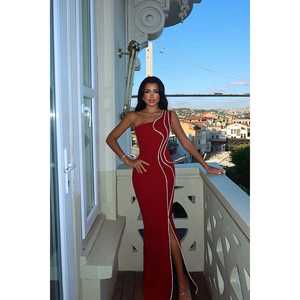 Vestido de Noche Borgoña Orson con Abertura Alta, Estilo Vestido de Gala, Cintura Imperio, Decoración Floral 3D y Perlas para Fiestas, Talla XS - Product Image 2