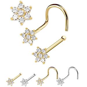 맞춤형 실버 골드 컬러 스크류 꽃 코 반지 - Product Image 2