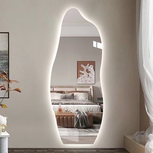LED Full-Length Silver Mirror Irregular Shape <b>Touch</b> <b>Switch</b> Adjustable Home Use Freestanding Modern Design Metal Frame Float - Product Image 3