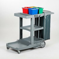 Chariot de nettoyage multifonctionnel en plastique, sac étanche, chariot de service commercial pour hôtel, chariot de ménage à 3 étagères et 4 roues