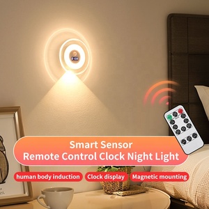 Round LED night <b>light</b> with digital clock, magnetic installation via human body sensor, equipped with rechargeable battery - Product Image 3