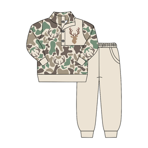 BLP1419 Ensemble de vêtements personnalisés pour petit garçon, imprimé camouflage vert, tenue d'automne, vente en gros de vêtements pour enfants - Product Image 3