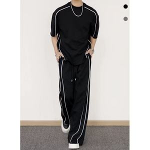 Trajes de Verano para Hombre de 2 Piezas, Camiseta de Manga Corta + Pantalones Largos, Color Sólido, Cuello Redondo Tipo Polo, Pantalones con Cintura Elástica, Chándal - Product Image 2