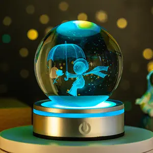 3D 태양 광 시스템 크리스탈 공 여러 가지 빛깔의 야간 조명 데코 램프 생일 크리스마스 데이 선물