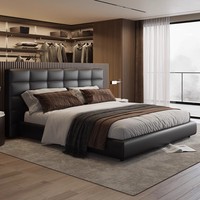 Lit en cuir Lawrence minimaliste italien, électrique, multifonction, avec cadre en bois massif, haut de gamme, élégant, moderne, subtilement luxueux