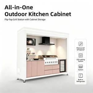 Isla de Cocina Exterior con Persiana Enrollable Manual, Parrilla de Gas de 7 Quemadores, Placa de Inducción, Fregadero de Acero Inoxidable, Refrigerador, Isla de Barbacoa Inteligente - Product Image 3