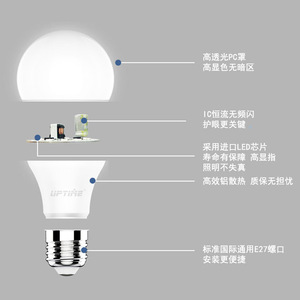Uptime Led <b>Bulb</b> E27 Ac 85-265V Full Sealed For Home Lighting - Product Image 3