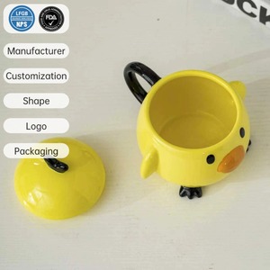 Hand Painted Cartoon Chick Shape Ceramic <strong>Mug</strong> with Lid - <strong>Easter</strong> Coffee Tea Cup Custom Wholesale - Product Image 1