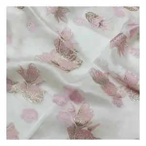 New Design Wholesale Rayon Yarn Dyed Jacquard Koi Carp Metallic Organza Jacquard Chiffon For Lurex Polyester Fabric Dress