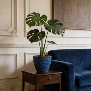 Ensemble de pots à fleurs en céramique émaillée écologiques bleu cobalt avec motif d'épi de blé en relief, jardinières intérieures/extérieures avec trou de drainage pour la décoration de jardin - Product Image 6