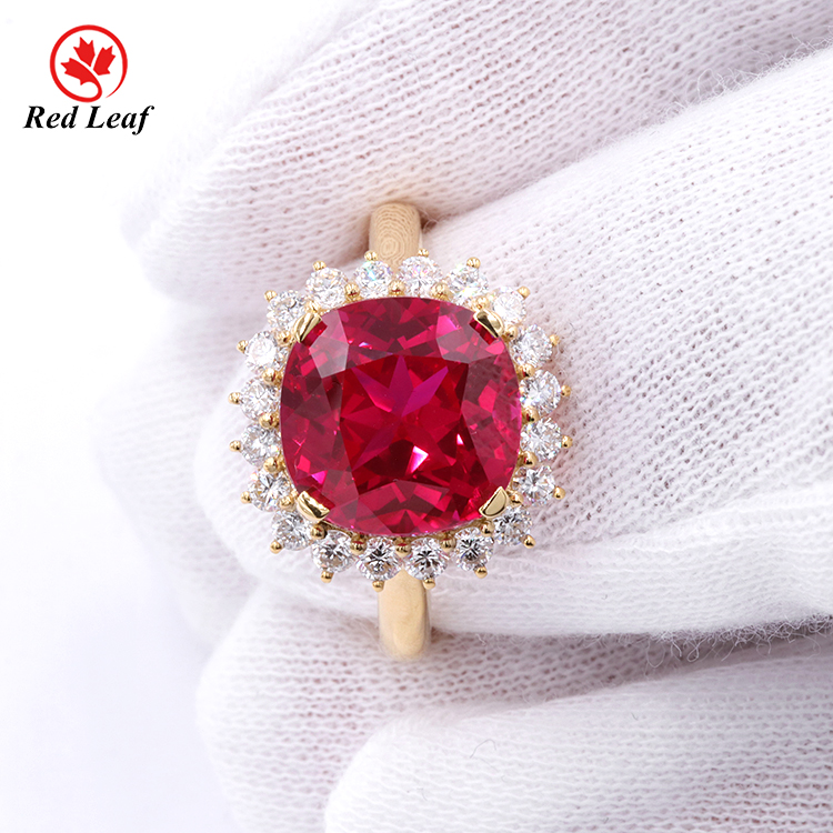 Redleaf Jewelry 18K gold engagement ring custom size acceptable women wedding jewelry 18k gold lab grown ruby ring