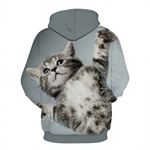 Sudadera con Capucha para Hombre, Diseño de Gato Gris, Corte Regular, Informal, Otoñal, Tejida en Poliéster, Diseño de Sublimación 3D - Product Image 2