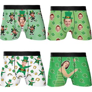 <b>Custom</b> Men's <b>Boxer</b> Briefs With Face Photo Print St. Patrick's Day Leprechaun Design Soft Knitted Underwear For Fun Gifts - Product Image 3
