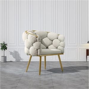 Diseño moderno sedie da Pranzo Cómodo respaldo terciopelo Beige Tufted sillón terciopelo manicura maquillaje espera sillas de comedor - Product Image 2