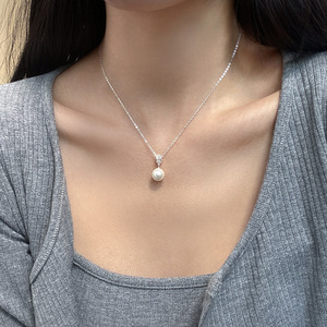 S925 Pure <b>Silver</b> <b>Necklace</b> French Minimalist Light Luxury with Elegant Temperament Ins Collarbone Chain Y01055 <b>Pearl</b> <b>Necklace</b> - Product Image 2