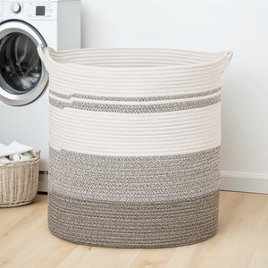 Cotton Rope Storage Basket Round White And Gray Tricolor <b>Laundry</b> Organizer For Bedroom Entryway Closet Storage - Product Image 5