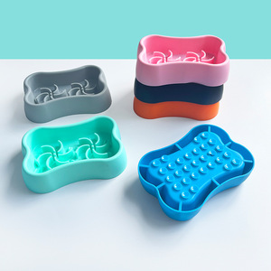 Neues Design Knochen förmiges Silikon Slow Feeding <span class=keywords><strong>Bowl</strong></span> Tragbare runde Anti-Erstickung schüssel für Katzen und Hunde im Freien - Product Image 2