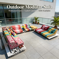 Canapé modulaire d'extérieur imperméable imprimé sur mesure, canapé de salon en forme de L pour villa et patio, avec structure métallique, canapé sectionnel de jardin OEM