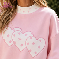 Sweat-shirt oversize personnalisé pour femme avec col montant, broderie appliquée cœur et étoile, manches bouffantes côtelées contrastées, pull décontracté pour femmes