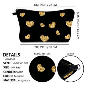 Sac de maquillage de voyage mignon BSCI Factory, sac cosmétique cœur doré, petite pochette de haute qualité, cadeau pour femmes - Product Image 2