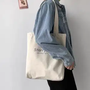 Factory Wholesale Natural Color Reusable Women Shopping Bag Customize Size Black Cotton Custom Tote Bag With Logo