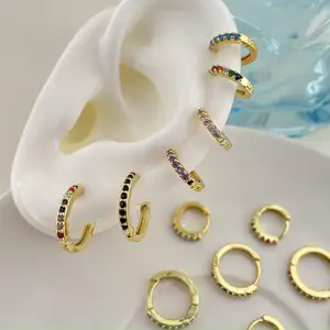 waterproof zircon earring findings wholesale huggie big hoop earring 18k gold plated for women