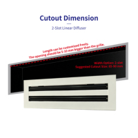 Diffuseur linéaire en aluminium, grille d'alimentation de plafond CVC, grille de ventilation linéaire réglable à 2 fentes pour climatisation centrale commerciale