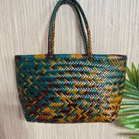 Grand sac fourre-tout pour femme en cuir véritable tressé en rotin de Bali, imperméable, avec poignée supérieure et fermeture éclair