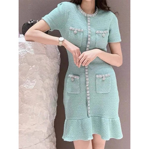 High-end <strong>Mint</strong> Green Short <strong>Dress</strong> Fashion Ruffled Fashion Knit <strong>Dress</strong> Sandro <strong>Dress</strong> Women - Product Image 2
