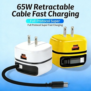 <span class=keywords><strong>Chargeur</strong></span> rapide intelligent 65 W réel avec câble rétractable de 70 cm, 3 ports USB Type C, adaptateur secteur US UK EU pour téléphone portable - Product Image 2