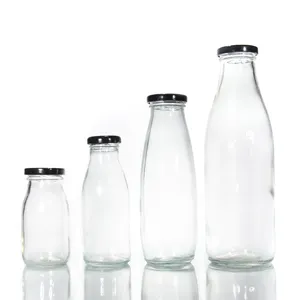 250Ml 300Ml 500Ml 750Ml 1L Bouteille en verre transparent pour jus de fruits boisson lait avec couvercle en métal