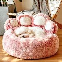 Lit pour animaux de compagnie en peluche douce et moelleuse en forme de patte d'ours Petora, nid douillet pour l'hiver pour chiens et chats de petite/moyenne taille, utilisation en intérieur