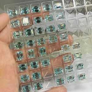 Diamanti sciolti taglio smeraldo all'ingrosso 7x9mm 3ct Moissanite blu chiaro pietra preziosa sciolta Moissanite