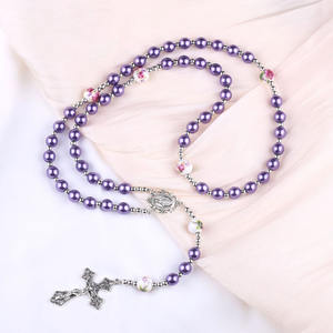 סיטונאות 8 מ "מ זכוכית פנינה חרוזי תפילה קאתולית שרשרת צלב צלב - Product Image 2