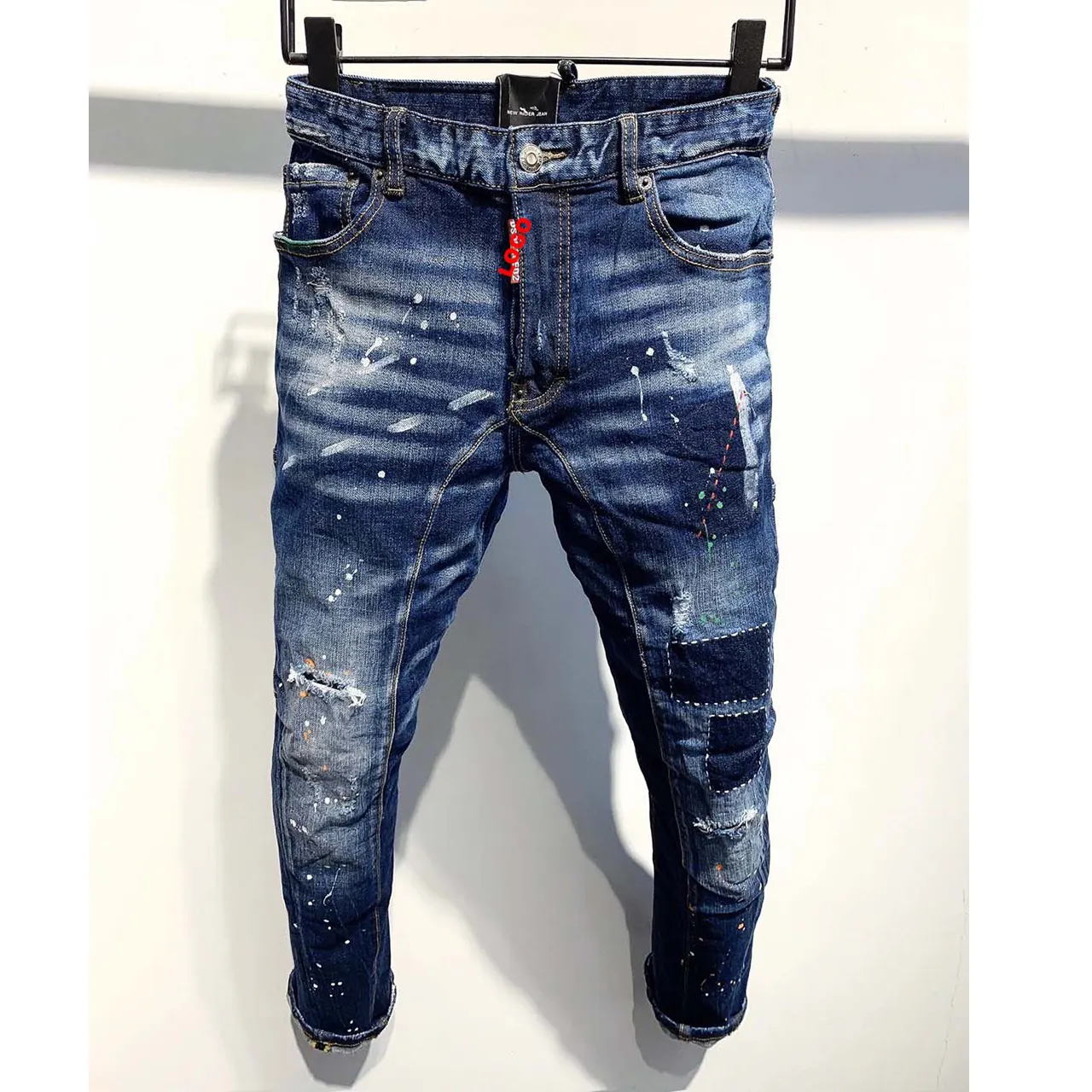 2023SS New Spring Denim Pants Men's D2 Jeans Slim Fit Feet Washed Black Grey Casual Splice Worn