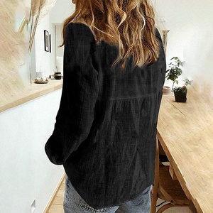 Plus Szie camicie <span class=keywords><strong>di</strong></span> <span class=keywords><strong>lino</strong></span> da <span class=keywords><strong>donna</strong></span> con stampa floreale Roll up camicette da ufficio oversize Business Casual top <span class=keywords><strong>camicia</strong></span> in popeline - Product Image 4