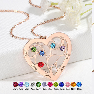 Collana Personalizzata con Albero Genealogico e Cuore, con <span class=keywords><strong>Pietre</strong></span> Portafortuna e <span class=keywords><strong>Nomi</strong></span> Incisi, Ciondolo in Acciaio Inossidabile per la Festa della Mamma - Product Image 4